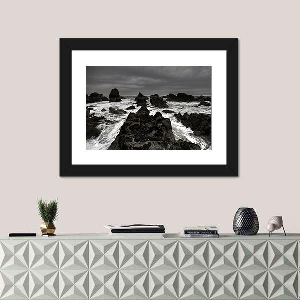 Crashing Waves on Rocky Coastline Canvas Wall Art