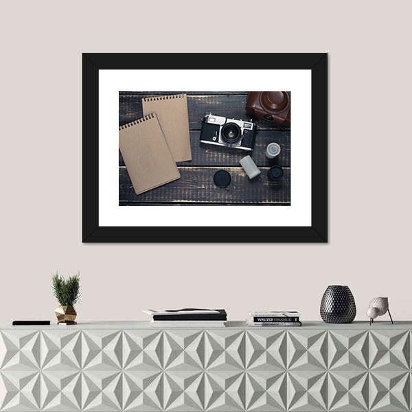 Vintage Rangefinder Camera Flat-lay Canvas Wall Art