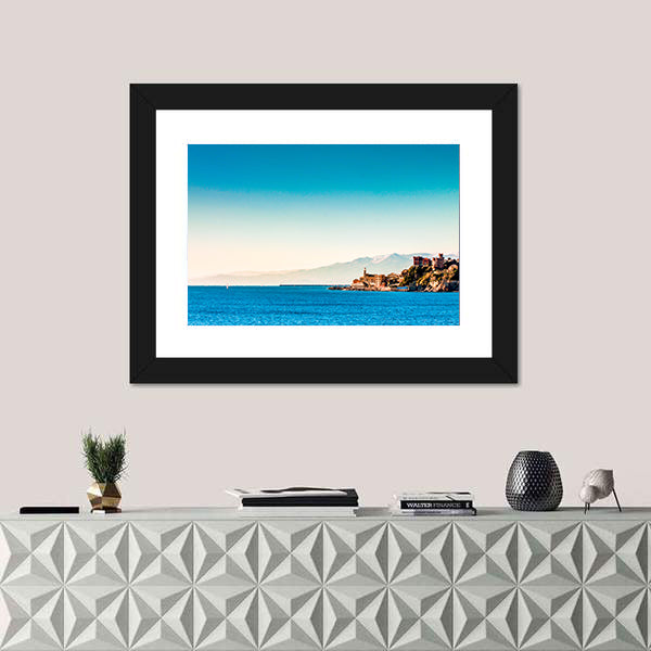 Genoa Coastal Village with Blue Sea Canvas Wall Art