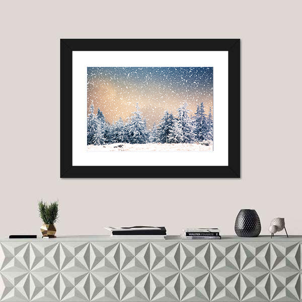 Snowy Fir Trees In The Mountains Canvas Wall Art