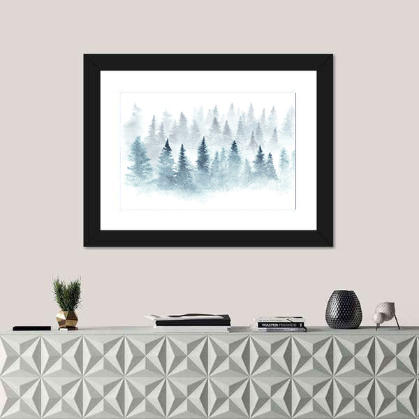 Winter Forest In Fog Canvas Wall Art