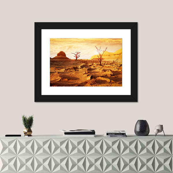 Sunset Over Dry Desert Canvas Wall Art