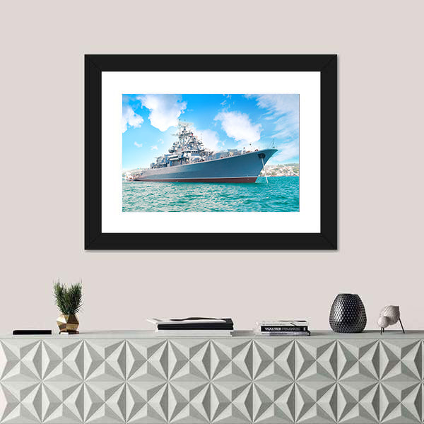 Military Navy Ship In The Bay Canvas Wall Art