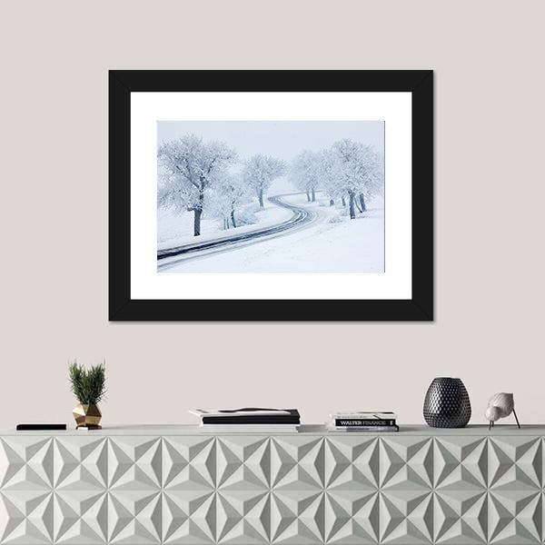 Snowy Winter Road Canvas Wall Art