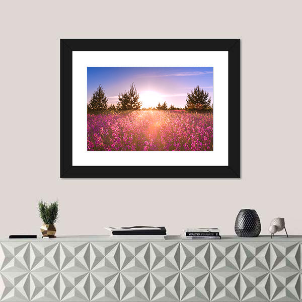 Blossoming Meadow at Sunrise Canvas Wall Art
