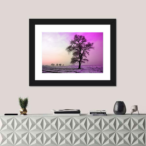 Winter Landscape In Morning Canvas Wall Art