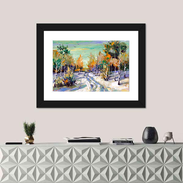 Road To Winter Woods Canvas Wall Art