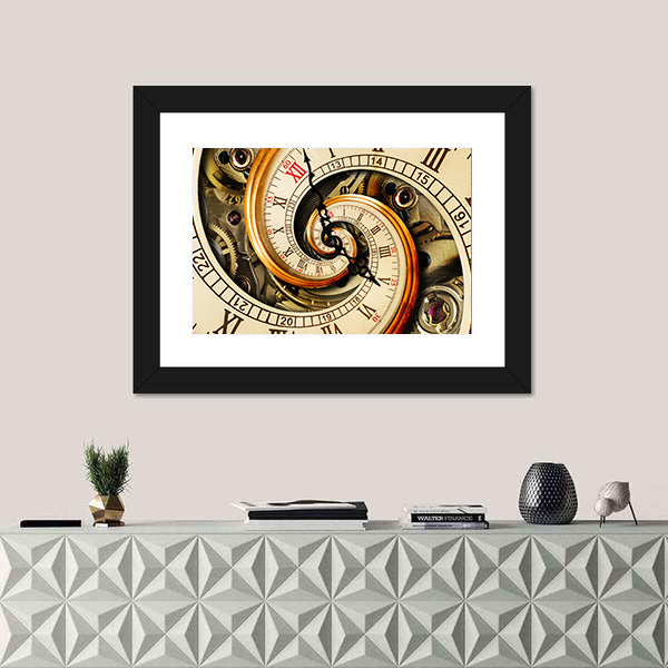 Spiral Clock Face with Gears Canvas Wall Art
