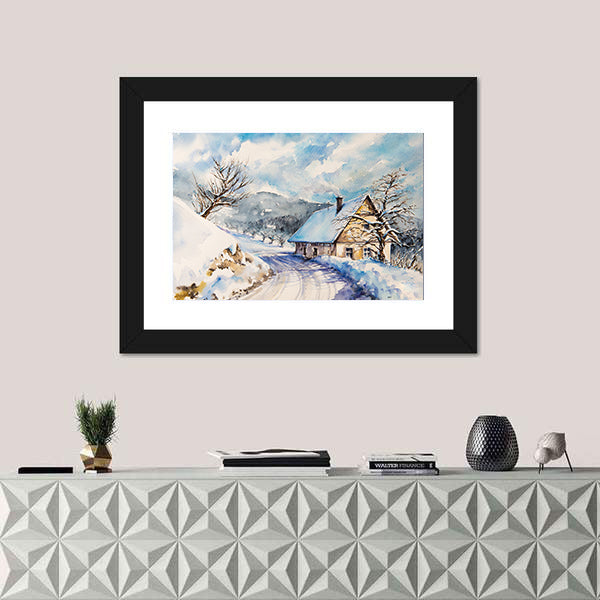 Heavy Snowfall In Winter Mountains Canvas Wall Art