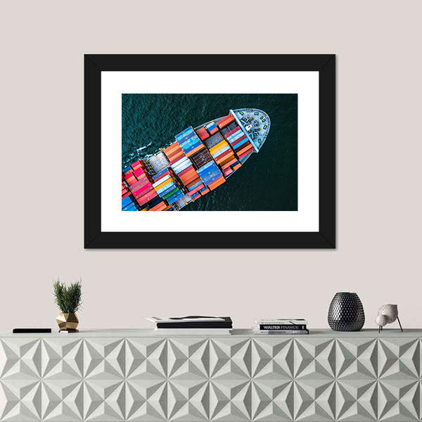 Birds-eye Cargo Ship with Containers Canvas Wall Art