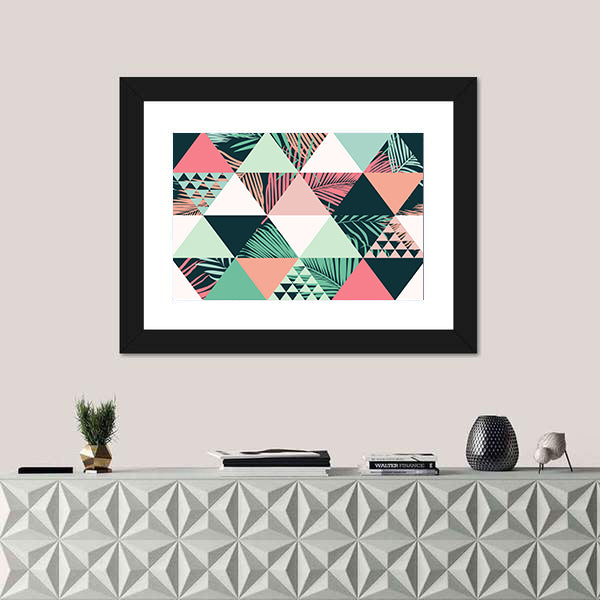 Tropical Geometric Leaves Pattern Canvas Wall Art