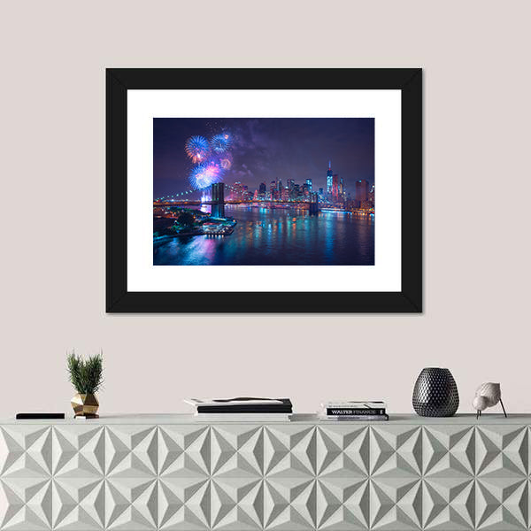Fourth of July Fireworks Over New York Canvas Wall Art