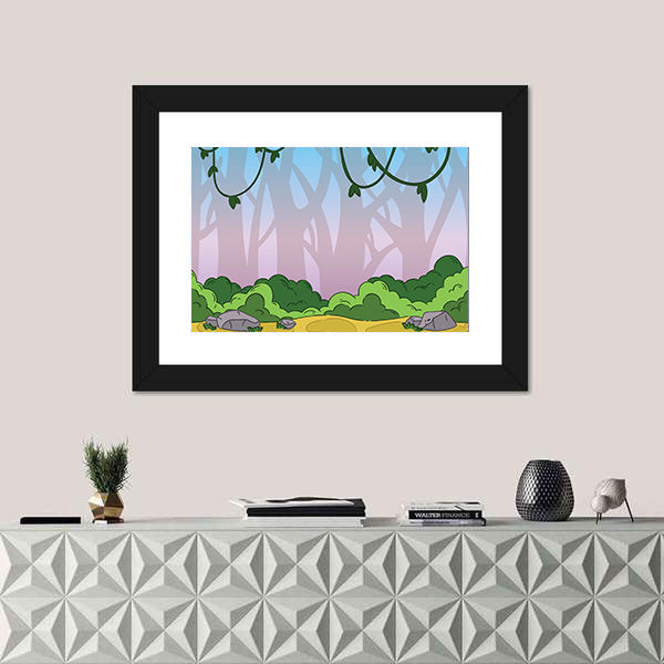 Seamless Cartoon Jungle Pattern Canvas Wall Art