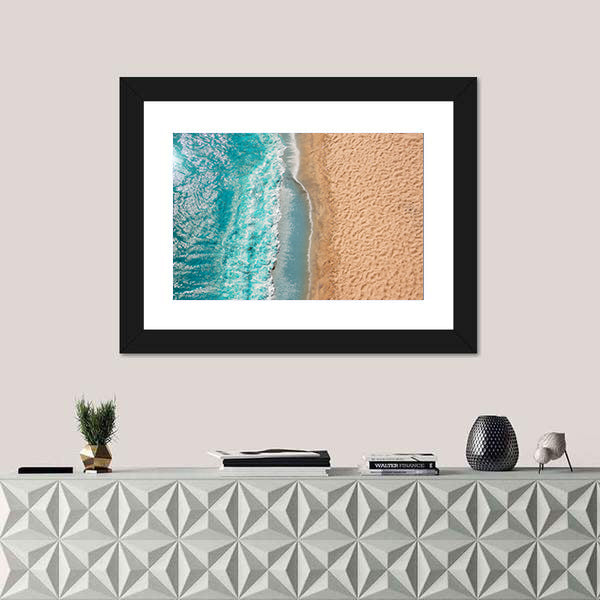 Coastline Beach Ocean Waves With Foam On The Sand Canvas Wall Art