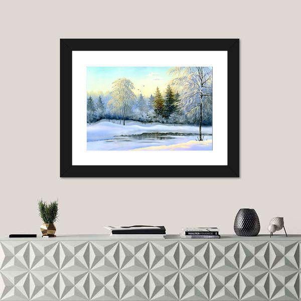 Frozen Lake In Winter Wood Canvas Wall Art