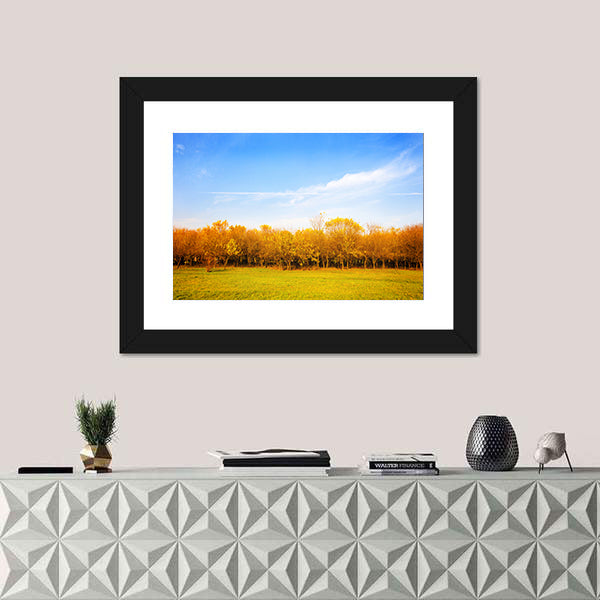 Autumn Meadow with Golden Leaves Canvas Wall Art