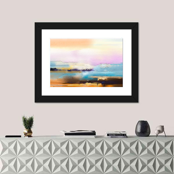 Impasto Abstract Horizon in Sunrise Colors Canvas Wall Art
