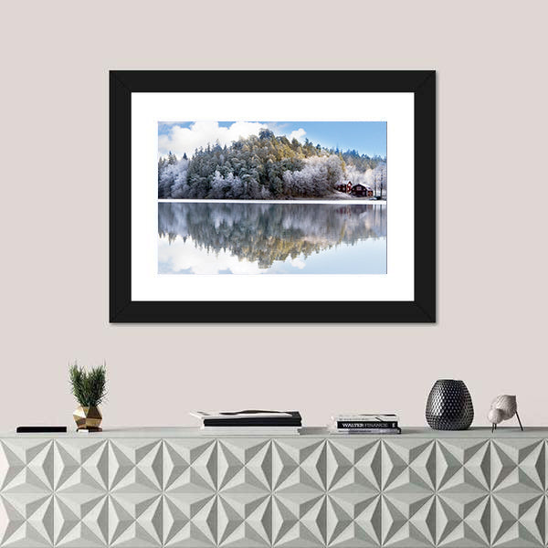 House By Lake Hill In Sweden Canvas Wall Art