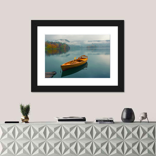 Lonely Boat on Lake Bled Canvas Wall Art