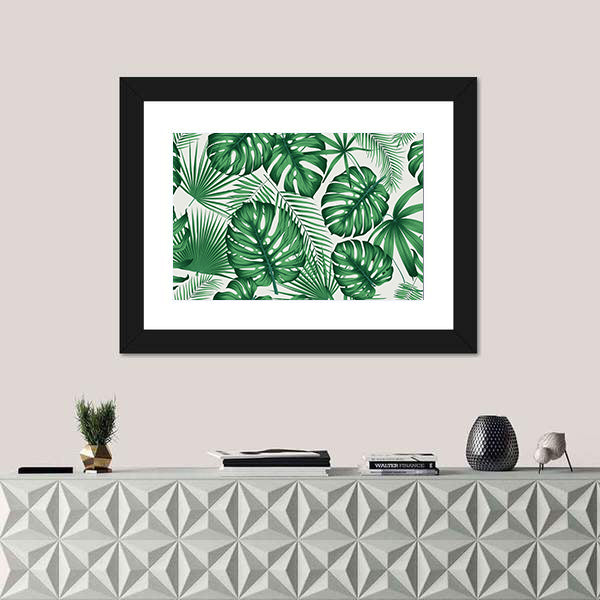 Monstera and Palm Leaves Pattern Canvas Wall Art