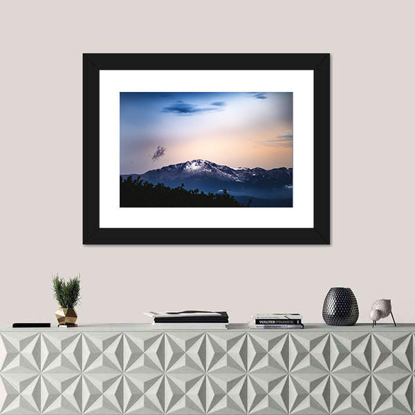 Snow Capped Pikes Peak In Colorado Springs Canvas Wall Art