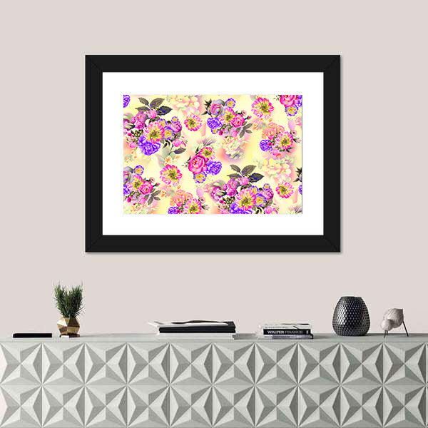 Summer Garden Roses &amp; Iris Flowers Canvas Wall Art