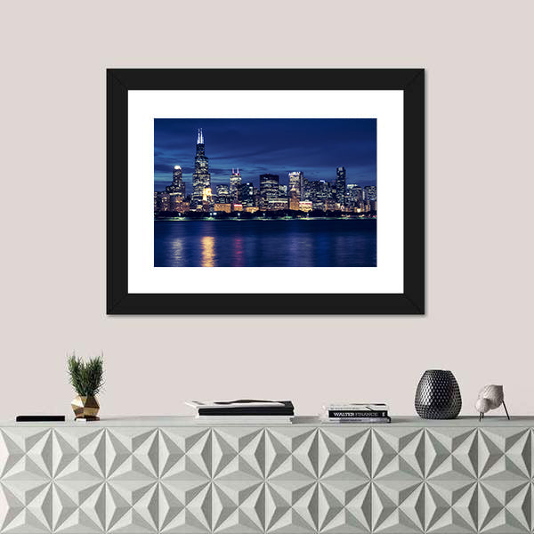 Chicago Skyline By Night Canvas Wall Art