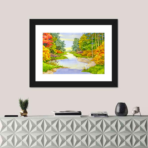 Autumn Forest Creek Canvas Wall Art