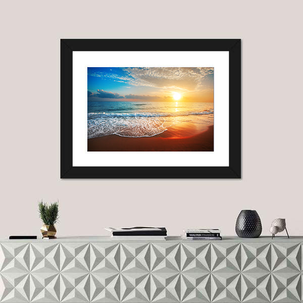 Sea Beach At Sunset Canvas Wall Art