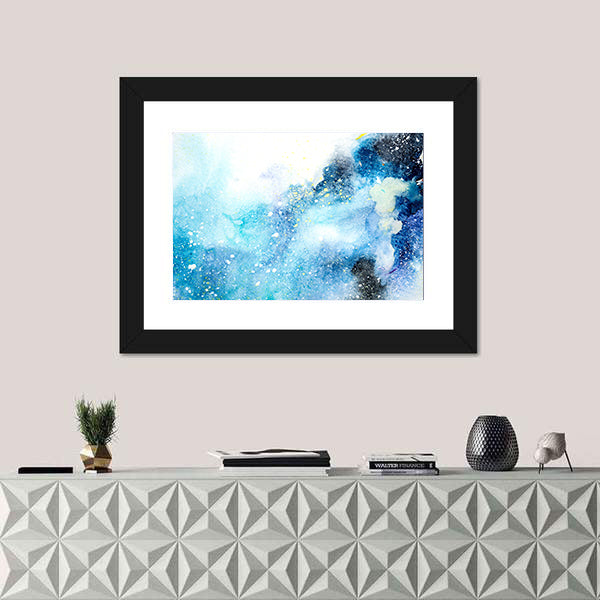 Bluish Watercolor Stains and Drips Canvas Wall Art