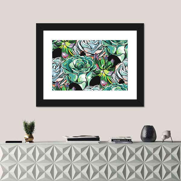 Succulent Cacti Flowers Pattern Canvas Wall Art