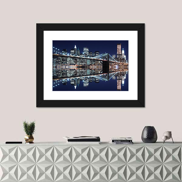 Brooklyn Bridge and Manhattan Skyline Reflection Canvas Wall Art
