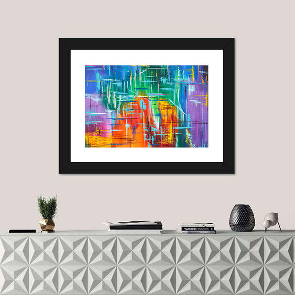 Colorful Geometric Grid Abstract Canvas Wall Art