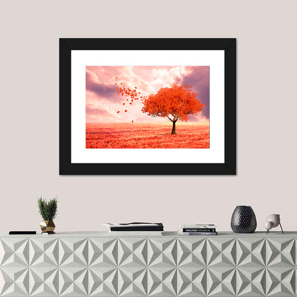 Dreamlike Red Autumn Tree Canvas Wall Art