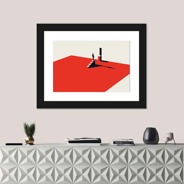 Solitary Figure on Red Stairs Canvas Wall Art