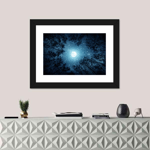 Milky Way And Moon From Forest Trees Canvas Wall Art