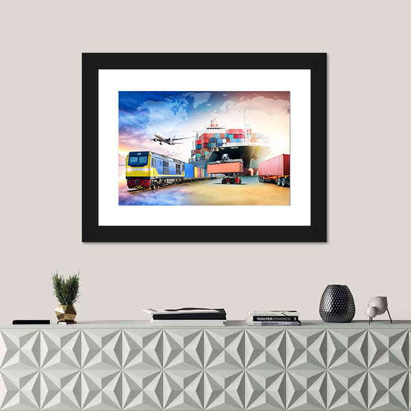 Global Logistics Transport Collage Canvas Wall Art