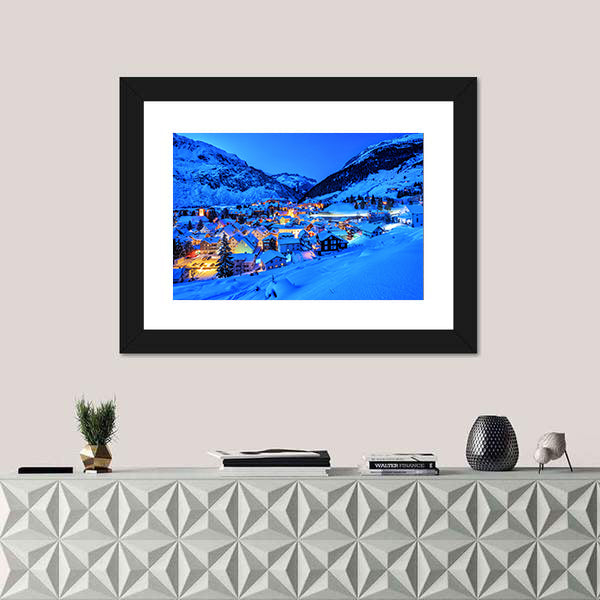 Andermatt Village In Swiss Alps Mountains Canvas Wall Art