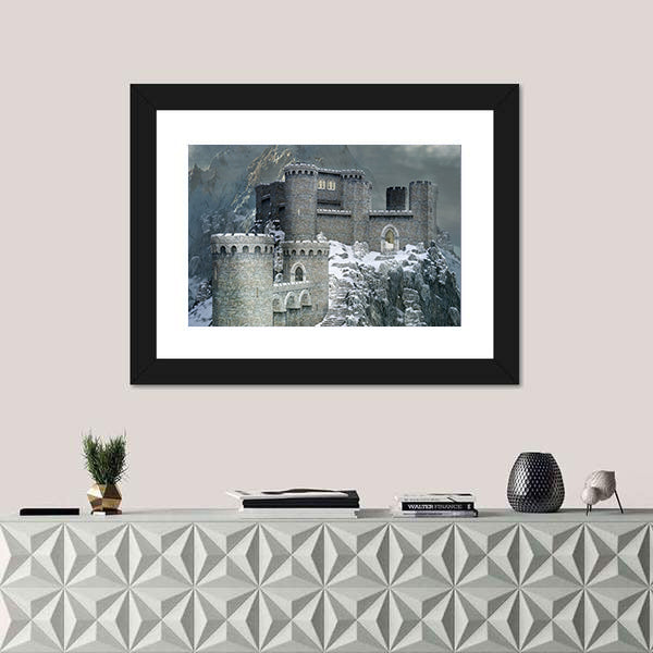 Medieval Castle In A Winter Canvas Wall Art