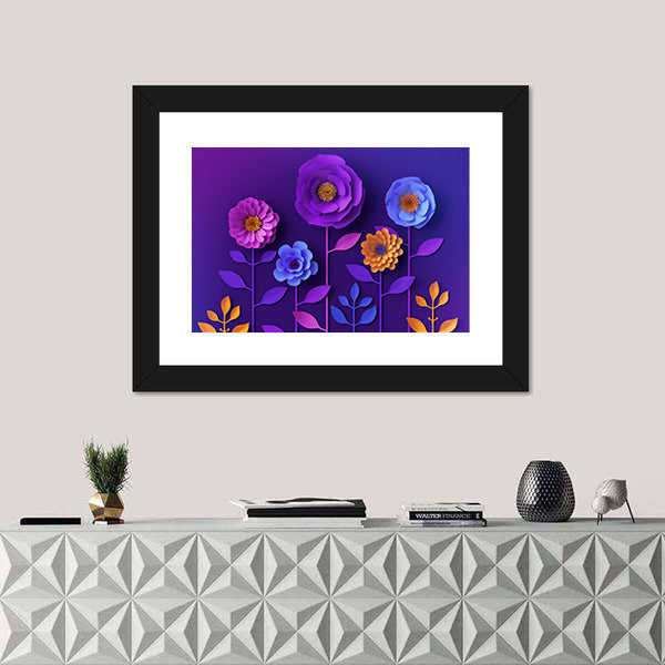 3D Colorful Neon Paper Flowers Canvas Wall Art