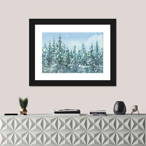 Spruce Forest in Falling Snow Canvas Wall Art