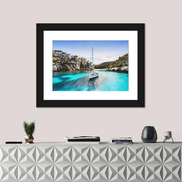 Anchored Sailboat in Turquoise Bay Canvas Wall Art