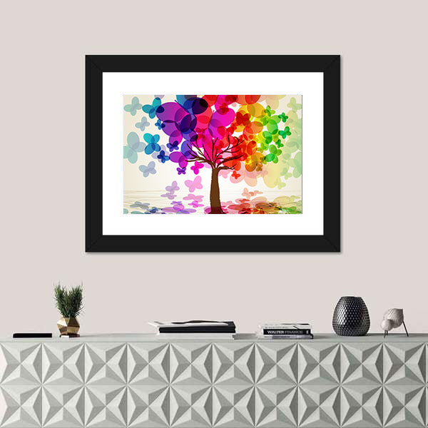 Abstract Colorful Tree with Butterflies Canvas Wall Art
