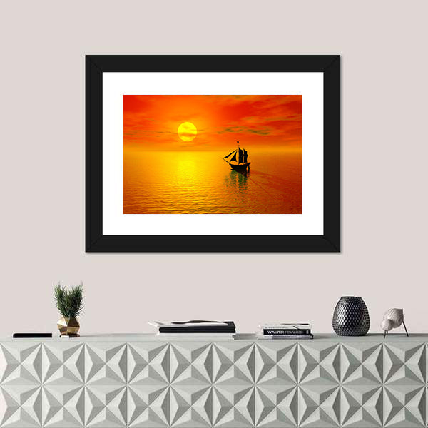 Old Boat Sunset Silhouette Canvas Wall Art