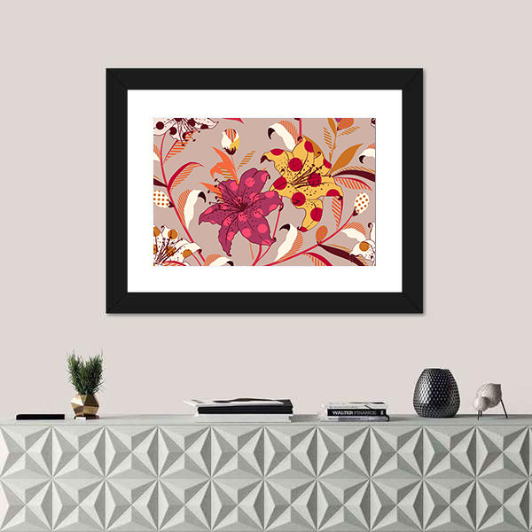 Retro Polka-dot Lily Pattern Canvas Wall Art