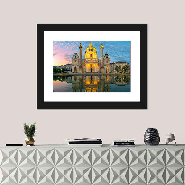 St. Charles Church Sunset Reflection Canvas Wall Art