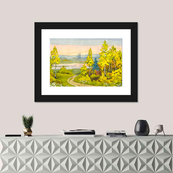 Watercolor Path To The Lake Canvas Wall Art