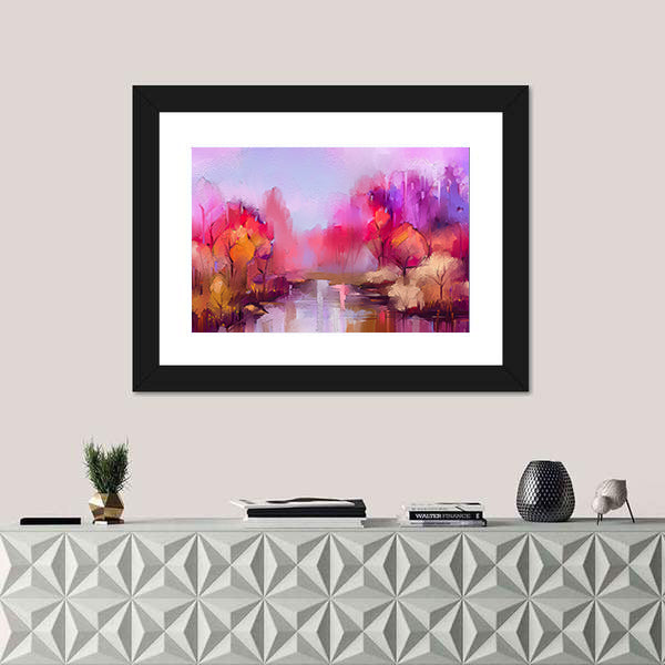 Colorful Autumn River Landscape Canvas Wall Art