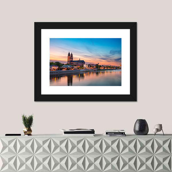 Magdeburg City And Elbe River At Sunset In Germany Canvas Wall Art