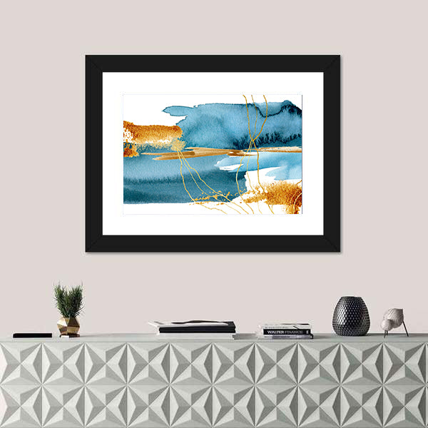 Blue and Gold Abstract Landscape Canvas Wall Art